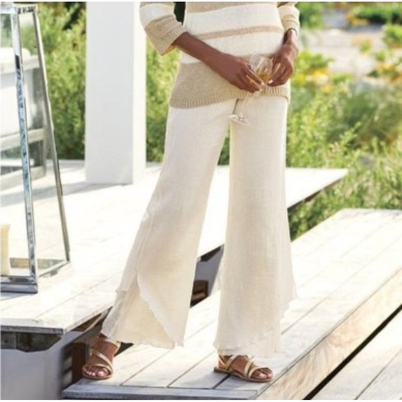 Soft Surroundings La Marche Guaze Pants Natural Women's Size M Wide Leg Cotton - Picture 1 of 8